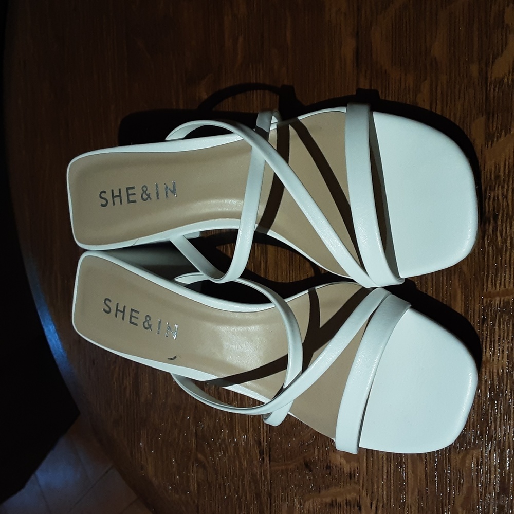 SHEIN White Strappy Square-Toe Slide Heels